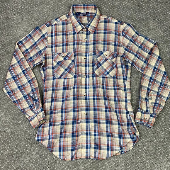 Vintage 80s Levi's Shirt Men's Medium Plaid Check Button Up Down Front Made USA - Picture 1 of 14